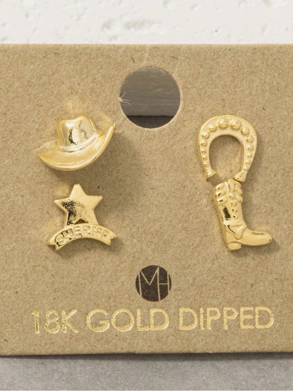 18K Gold-Dipped Western Charm Earring Set - Cowboy Hat, Star & Boot